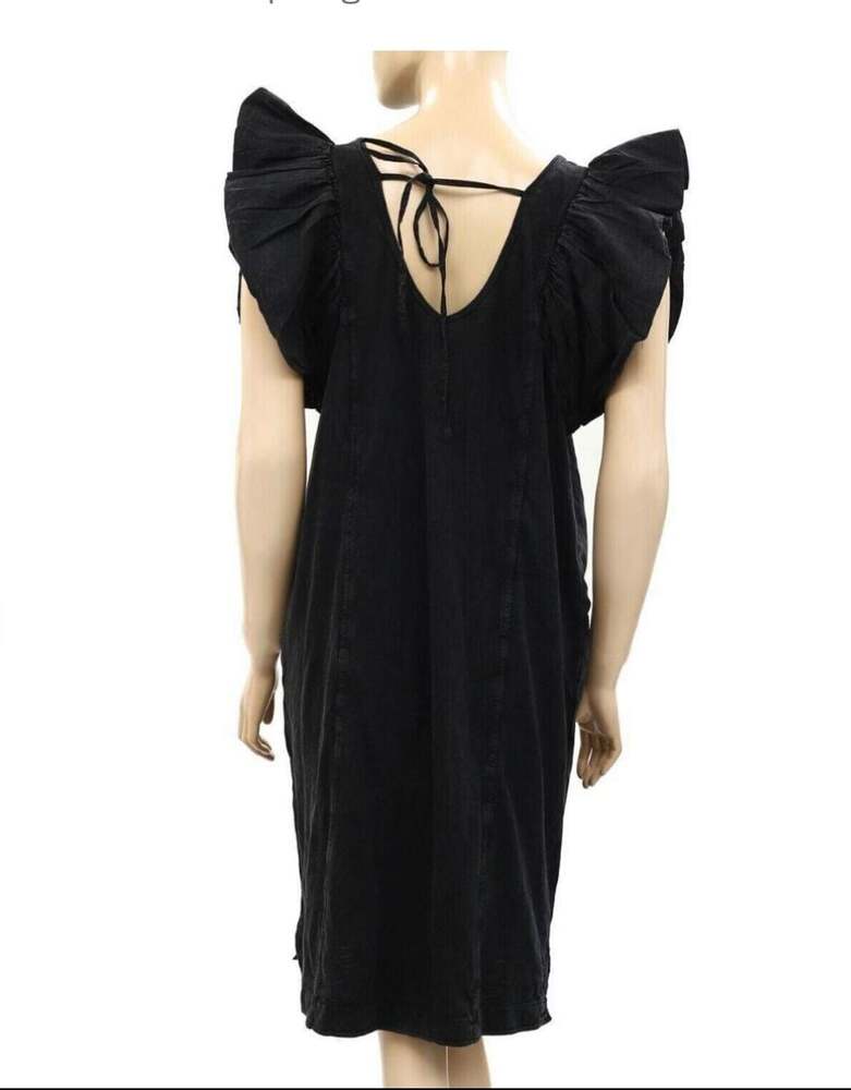 Daily Practice by Anthropologie Flutter-Sleeve Tee Dress Cotton Ruffle Black